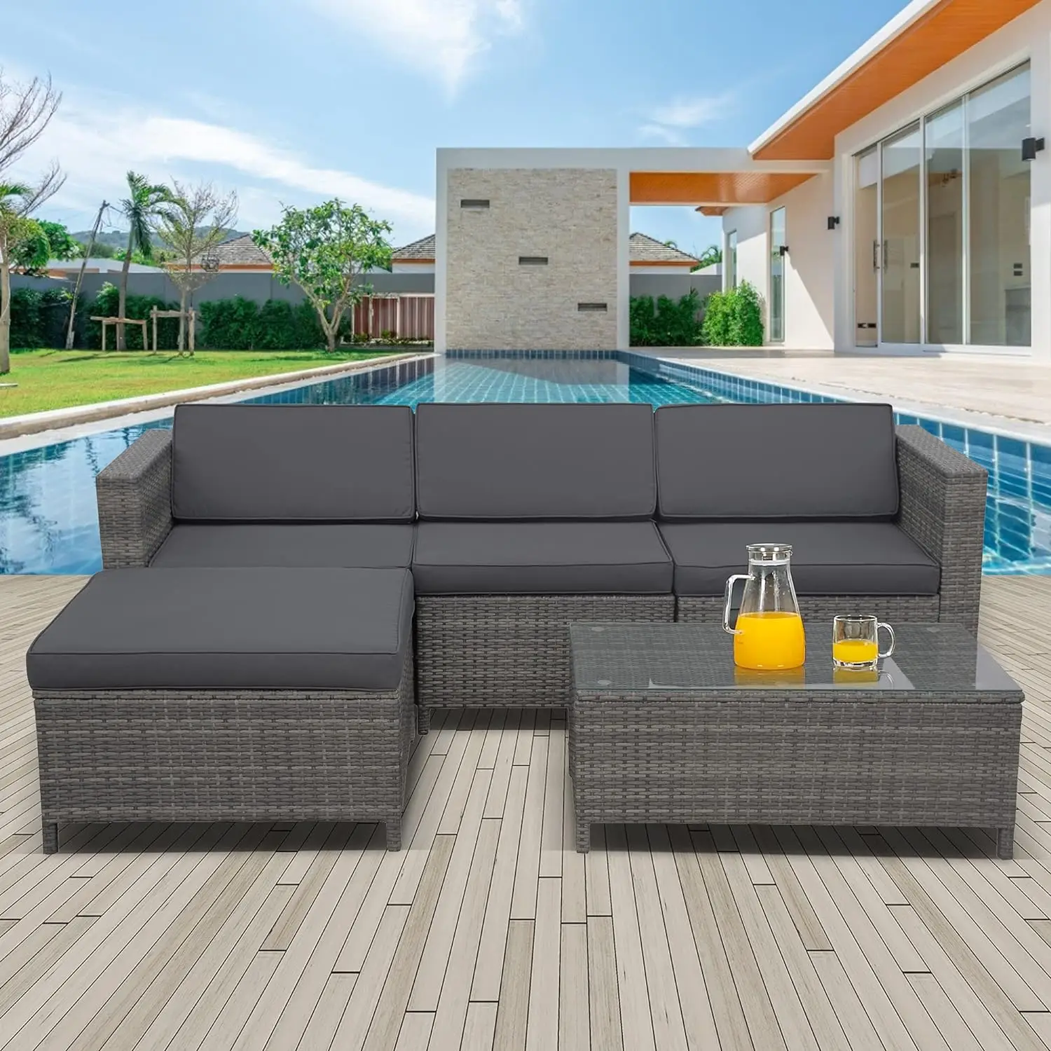 SUNVIVI-Conjunto de muebles de Patio para exteriores, 5 piezas, para todo tipo de clima