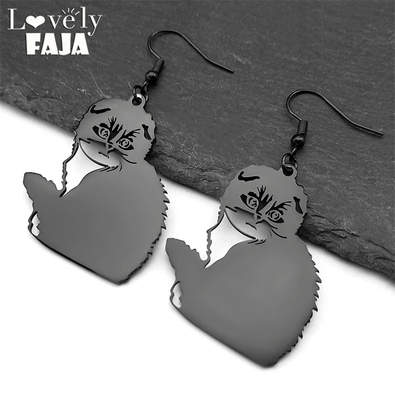 

Lovely Fashion Animal Cat Dangle Earrings for Women Men Hollow Stainless Steel Black Scottish Fold Pet Kitten Jewelry Gift