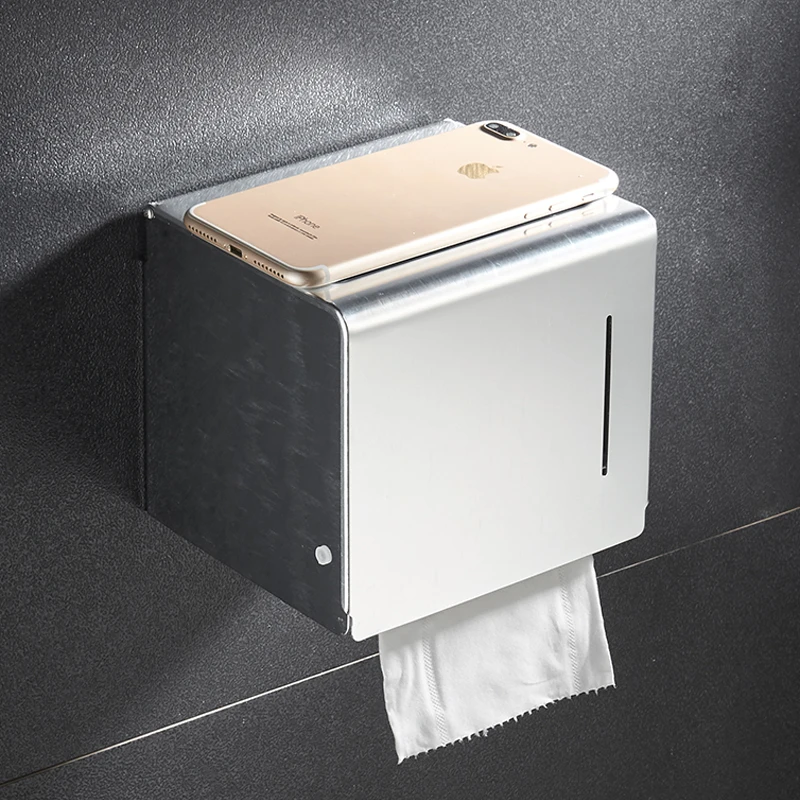 Toilet Tissue Box Waterproof Non-punching Paper Pumping Box Wall Mounted Toilet Roll Paper Box Mobile Phone Rack