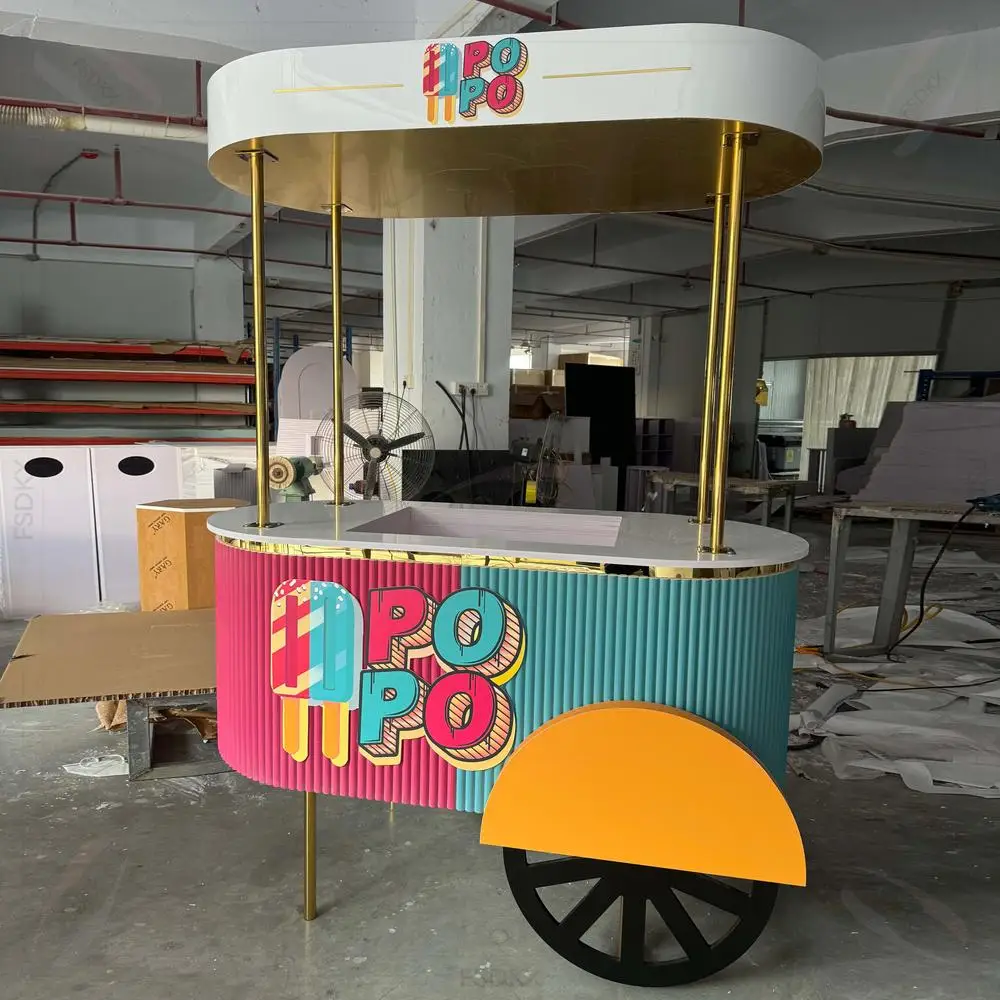 Custom Party Event Decor Mobile Acrylic Popsicle Display Cart Ice Cream Candy Bar Display Trolley
