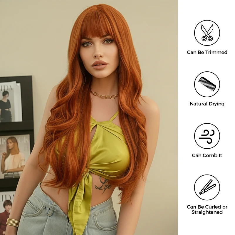 Peruca de cabelo encaracolado feminino em formato de onda, com franja, loira, para cosplay, festa, perucas de cabelo natural para mulheres, resistente ao calor