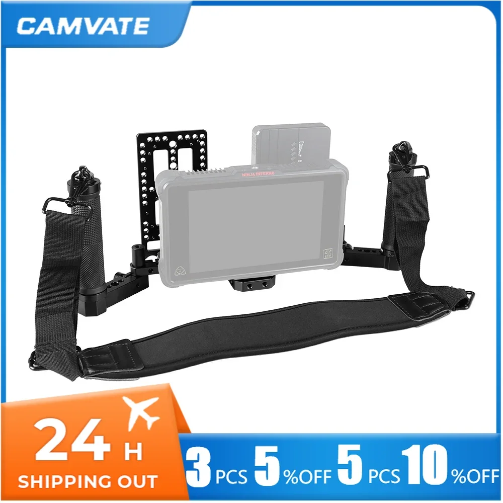 

CAMVATE Directors Monitor Supporting Rig With Dual Rubber Handgrip And Neck Shoulder Strap Battery Backboard Plate For Monitor