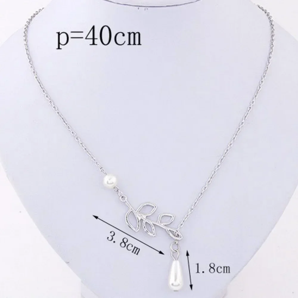 Personality leaf faux pearl drop cross clavicle chain