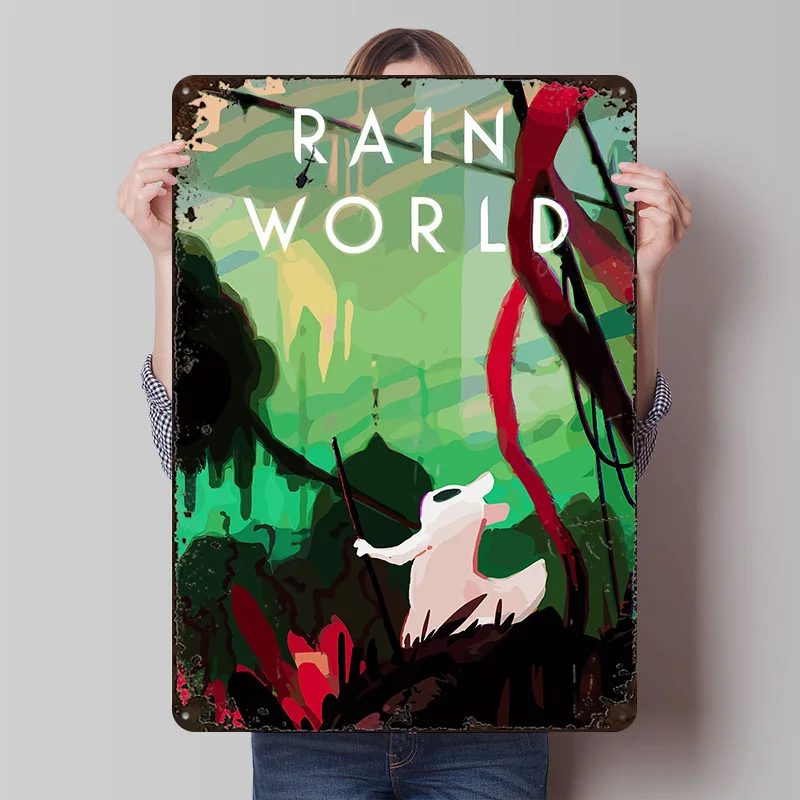 Rain World Game Cover Art Printed Poster Customized Wall Art Retro Vintage Metal Tin Signs for Room Bar Accessories Office Decor