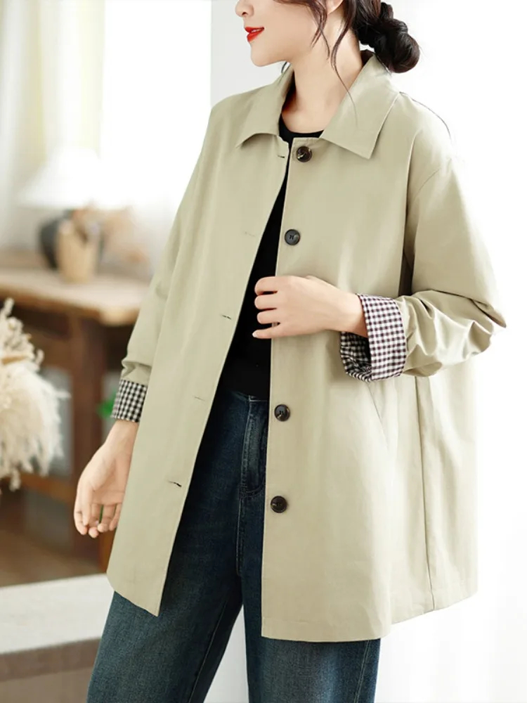 Elegant Artistic Pure Cotton Long Sleeve Shirt Jacket Women's Autumn Belly Cover Slimming Mid-Length Outerwear Coat