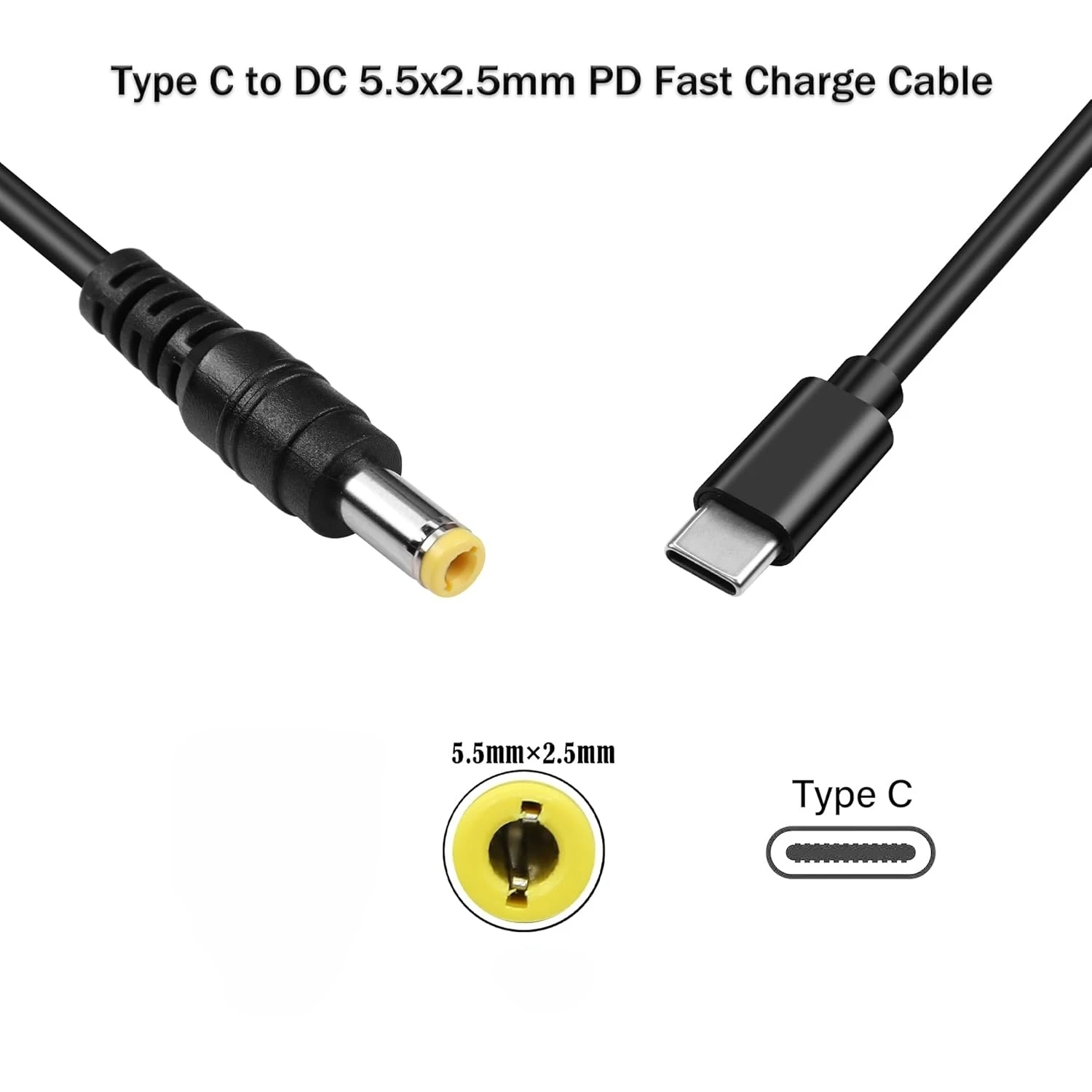 

1.5m USB C to DC 20V Power Charger Cable Type C Male PD Input to DC5.5x2.5mm Plug 65W Charging Cable for Laptops