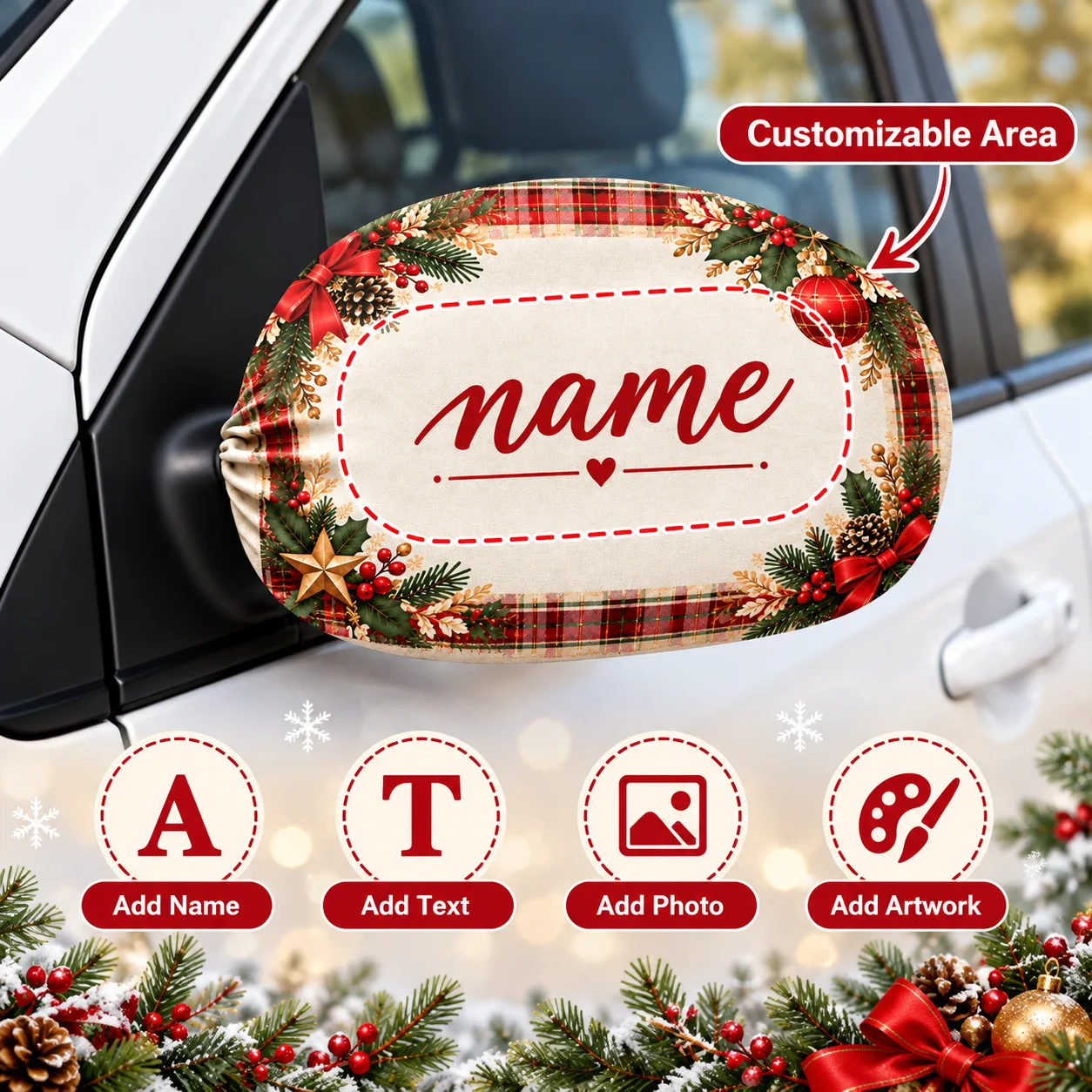 Custom Mirror Cover Personalized Car Rearview Mirror Sleeve Milk Silk for Driving Travel Daily Commute Vehicle Interior Decor