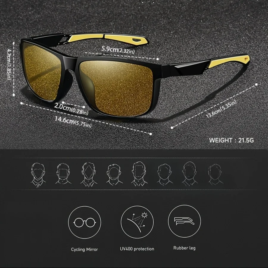 نظارات رؤية ليلية صفراء مربعة مضادة للوهج للرجال والنساء أثناء القيادة وصيد الأسماك على الشاطئ نظارات شمسية للحماية من البولي كربونات