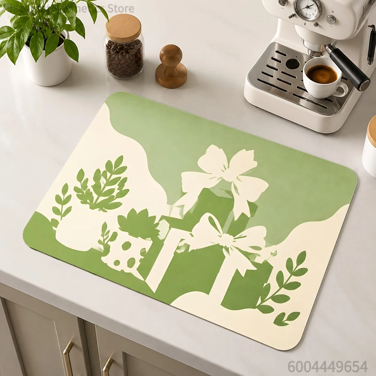 Geometric Line Leaf Gift Box White Floral Daisy Print Super Absorbent Drying Mat, Waterproof Kitchen Counter Drain Pad Decor