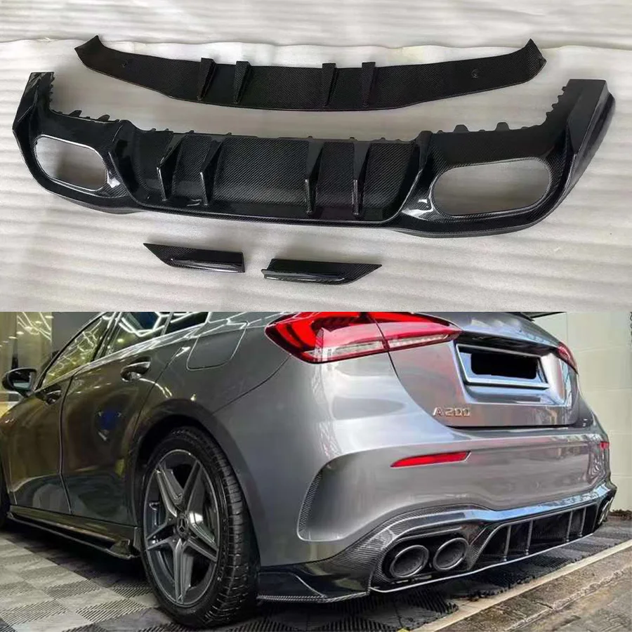 For Mercedes Benz A Class AMG W177 A220 A260 A45 2019+ Carbon Fiber Car Rear Bumper Diffuser Rear Splitters Spoiler Back lip