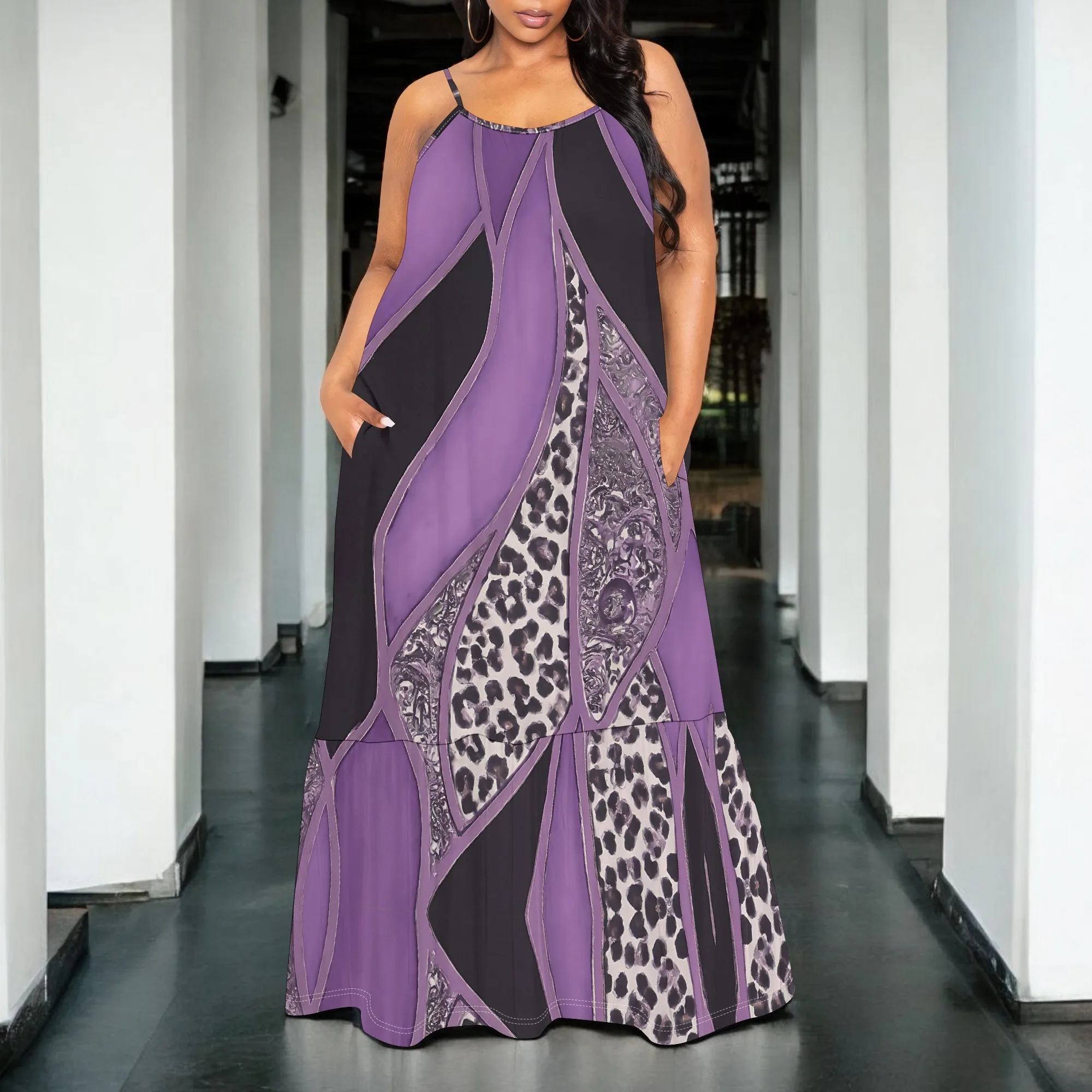 

Plus Size Leopard Print Maxi Dress for Women Sleeveless Spaghetti Strap Loose A-Line Long Dress for Summer Vacation Beach