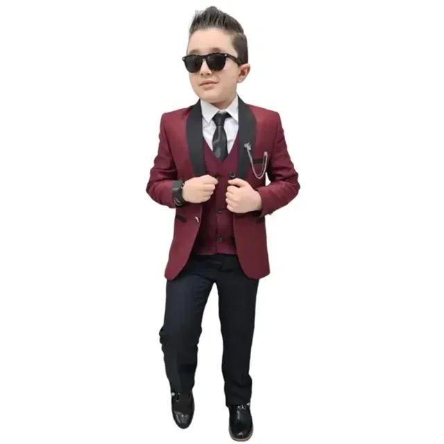 

Children's Fashion Suits for Boy Child Wedding Suit Gentleman Kids Tuxedo 3 Piece Luxury Slim Fit Breast Pocket Performance