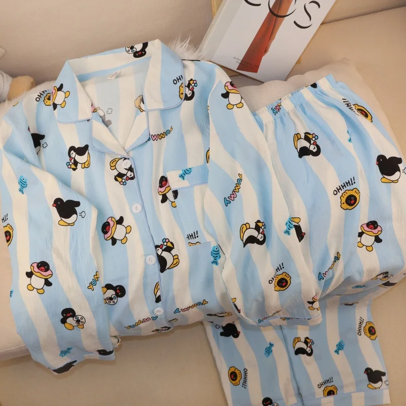 

New Spring Autumn Women's Cute Cartoon Print Cute Pajama Set Long Sleeve Homewear Suit Sweet Korean Style