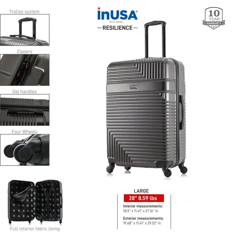 New Luggage Stylish Silver Lightweight 28 inch Resilience Hardside Luggage Spinner - for Travel and Everyday Use.