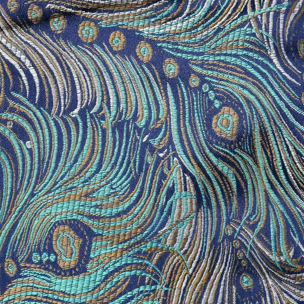 31 Inches Applique Rayon Satin Brocade Jacquard Fabric Slim and Soft Peacock Phoenix Tail Satin Fabric for Wedding Dress Fashion