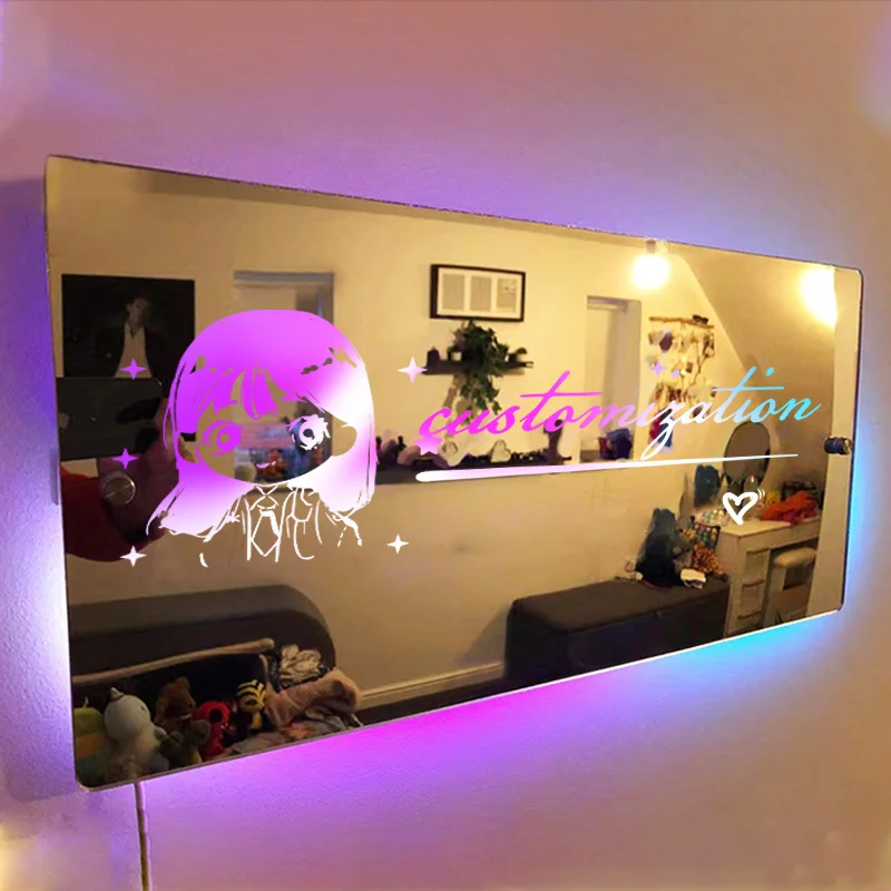 

Mirror Light Personalised Words Acrylic Luminous Mirror Wall Hanging Decor LED Light Wall Custom Name Neon Sign Star Fans