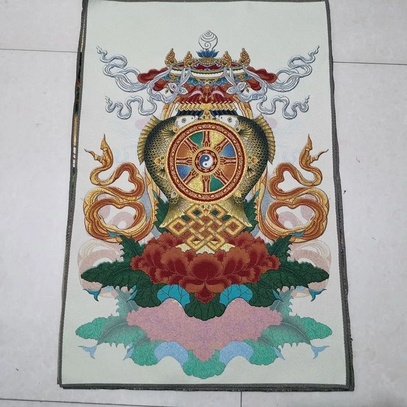 Tibet Tibetan Cloth Silk Buddhist Eight Auspicious Symbols Thangka Tangka Embroidery Painting