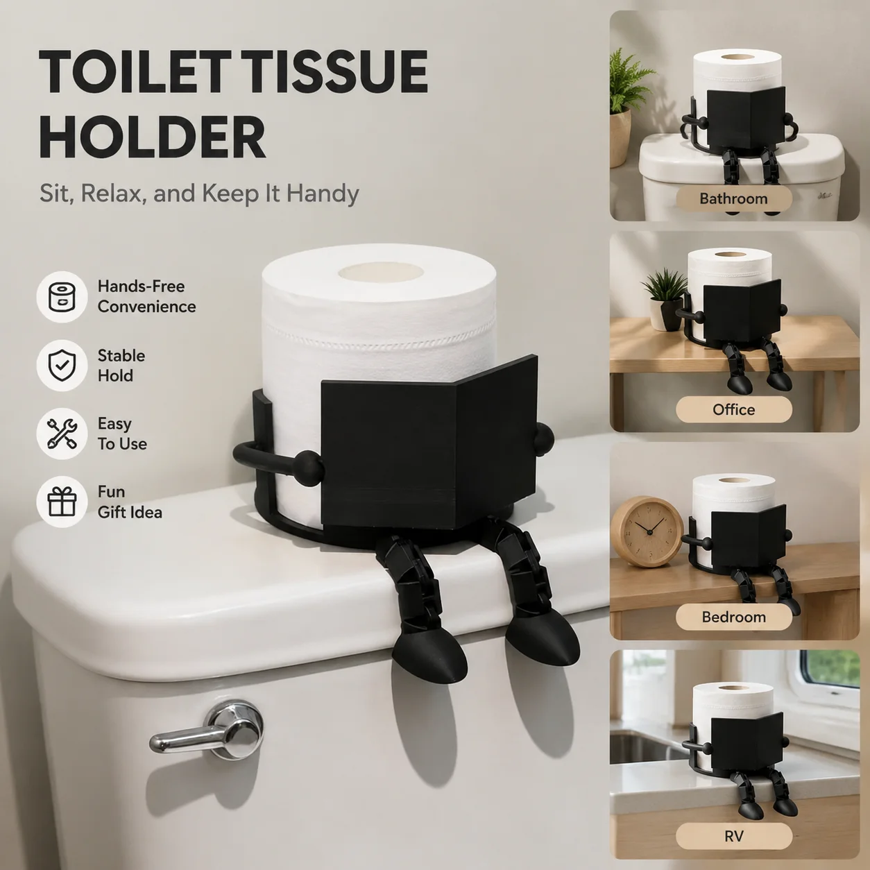 Space-Saving Toilet Paper Holder Creative for Bathroom Reading Companion PLA Tissue Dispenser with Phone Shelf Organizer