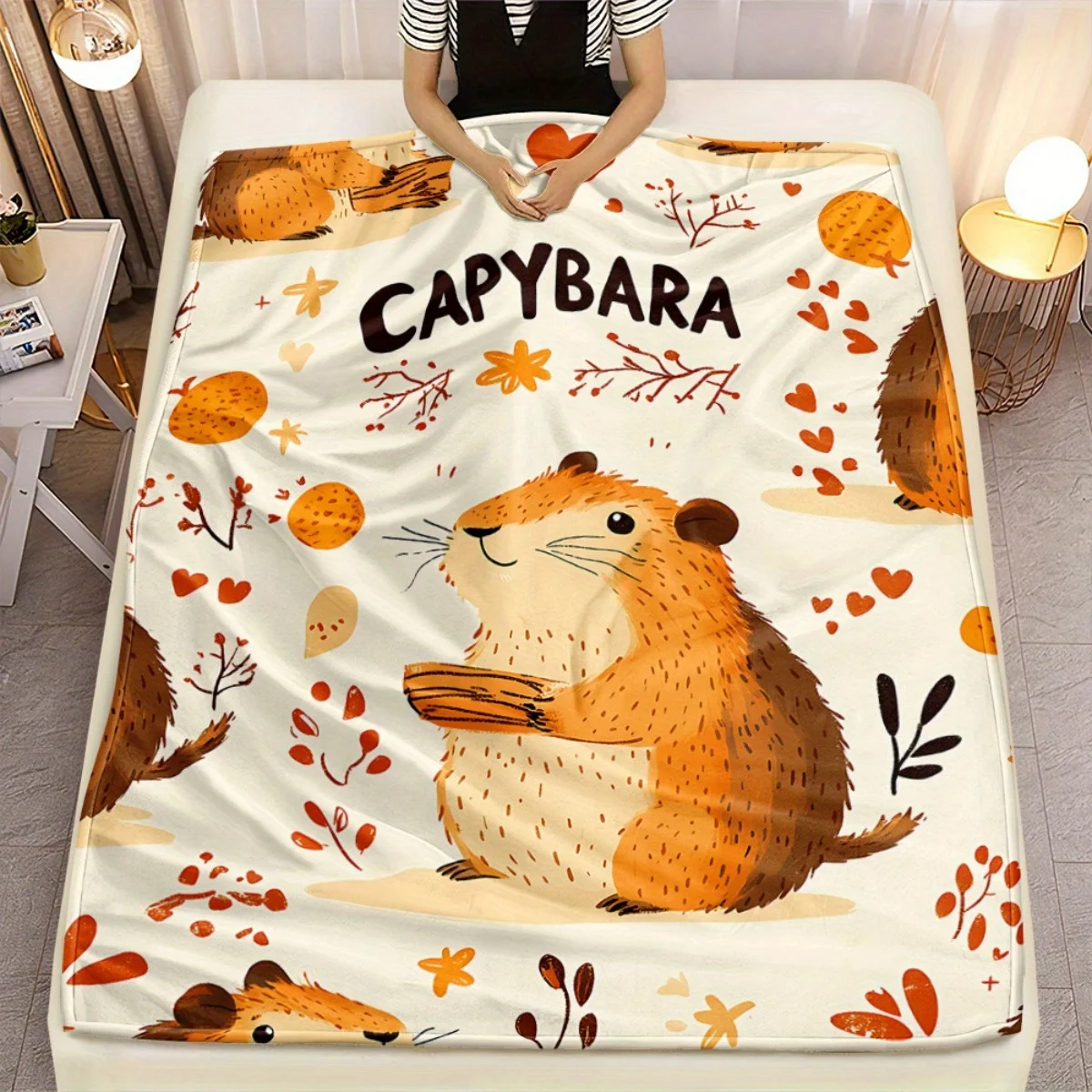 

Фланелевое одеяло с рисунком капибары, подходит для всех сезонов, идеально подходит для дивана, кровати и стульев, кемпинга и путешествий.