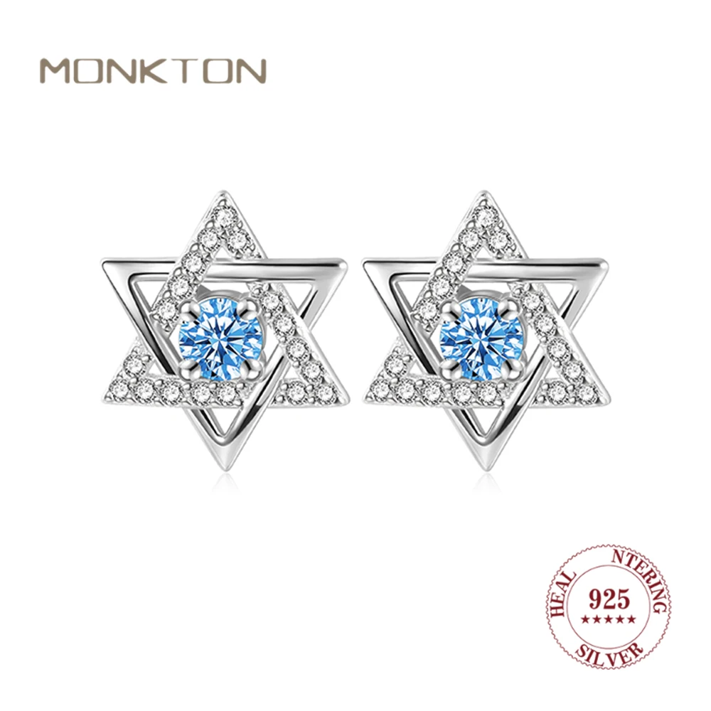 

Monkton 100% 925 Sterling Silver Star Earring for Women Fshiaon Zircon Stud Earring Star of David Anillo Plata 925 Mujer Jewelry