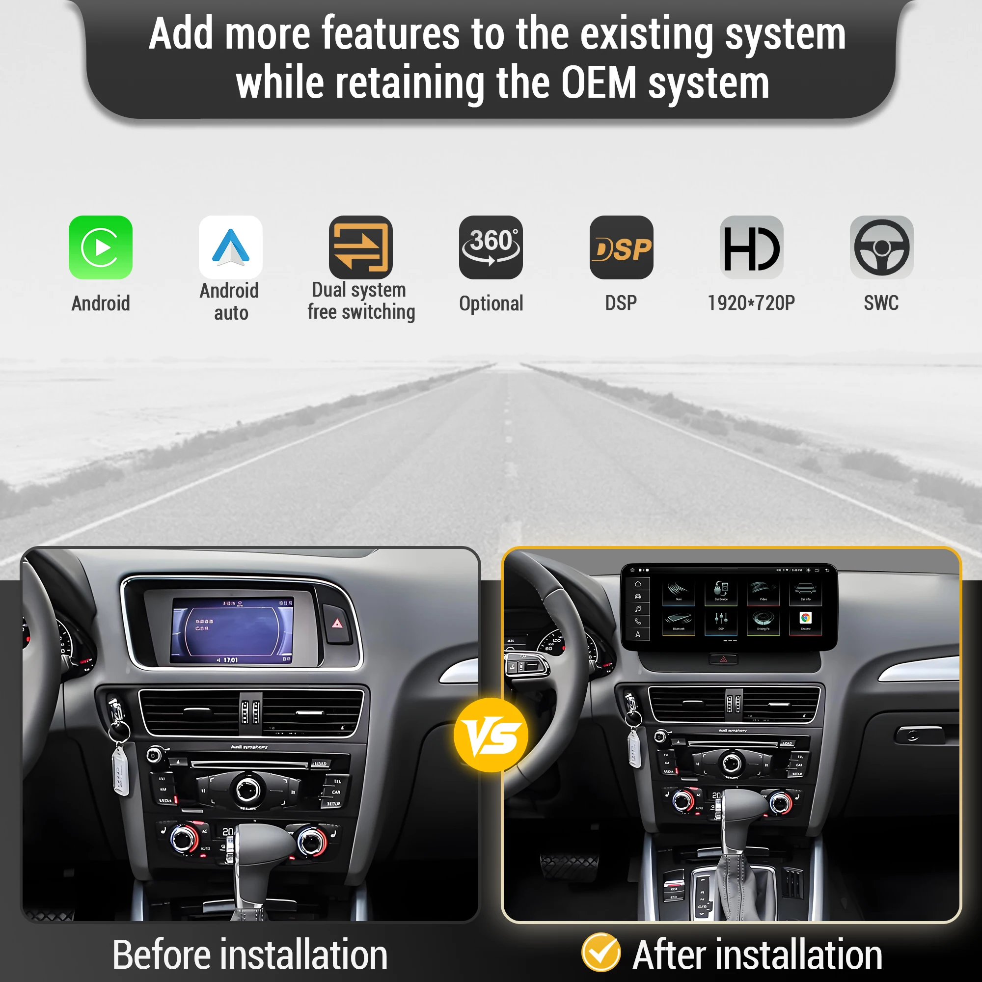 12.3 inch Car Radio For AUDI Q5 2009-2016  Android 14 Wireless BT Carplay Snapdragon 668S Touch Screen