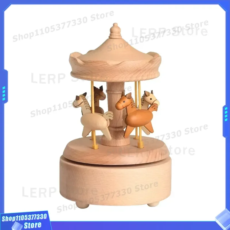 Vintage Clockwork Mechanical Music Box Dancing Carousel Horse Toy Wind Up Novelty Gift for Kids Birthday Party Decoration
