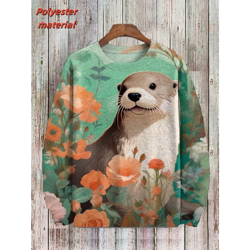 

3D Printed Skeleton Otter Sweatshirt For Men Lucky Cat Pattern Hoodies Casual Street Loose Tops Round Neck Pullover Streetwear