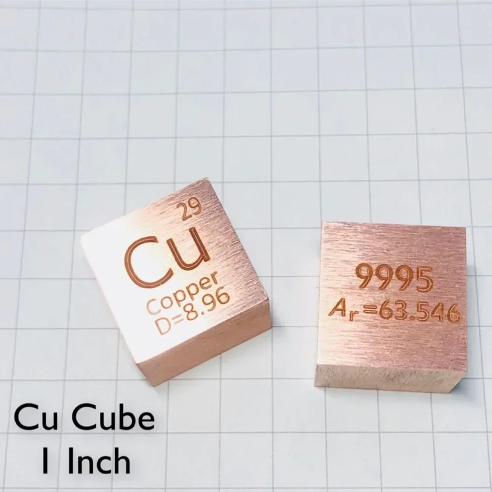 Copper metal in the periodic table- Cube Side length is one inch (25.4mm) and weight is about 146.6g 99.95%