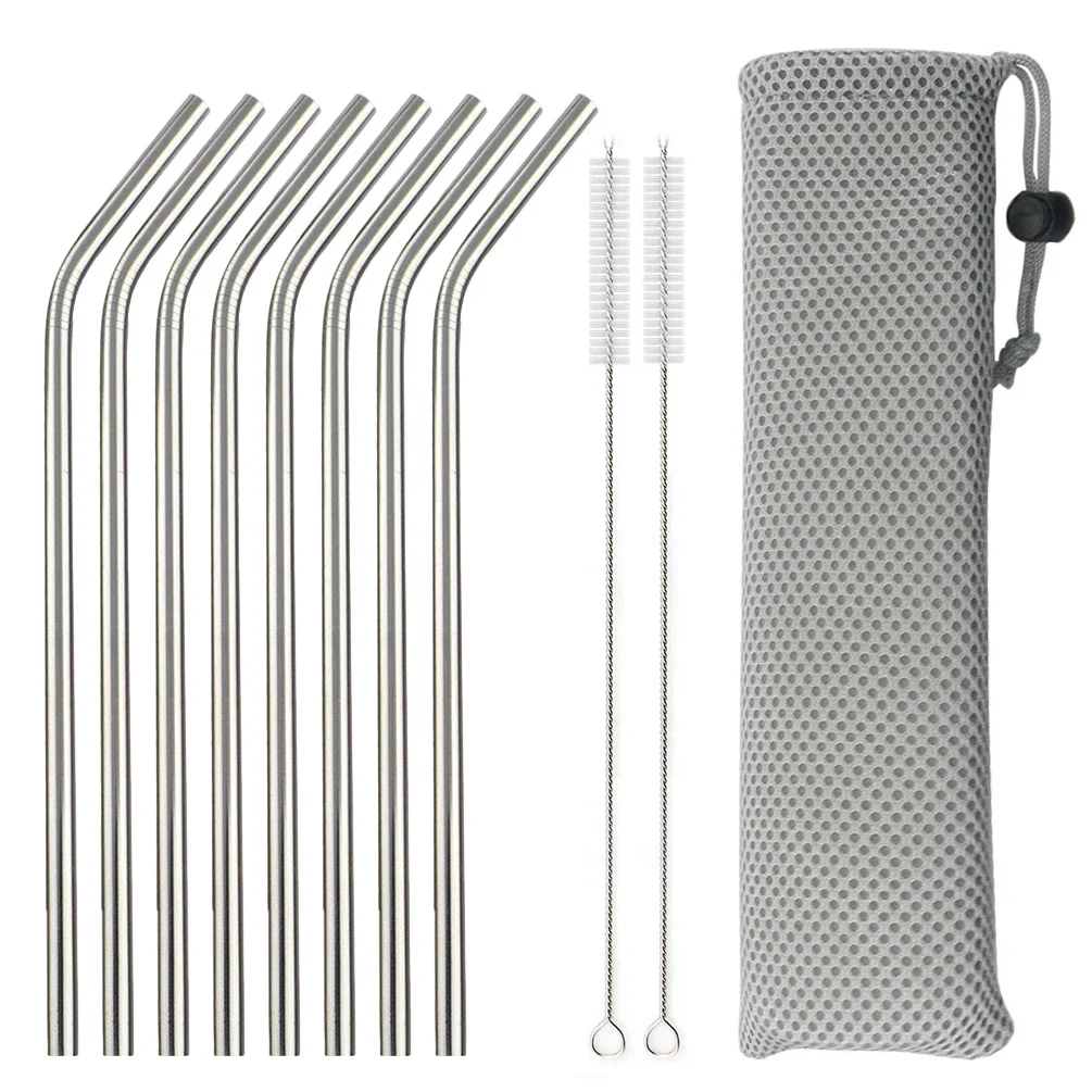 4/8Pcs Reusable Drinking Straws Stainless Steel Metal Reusable Straws for Smoothies Juice Milkshake Cocktail Straw