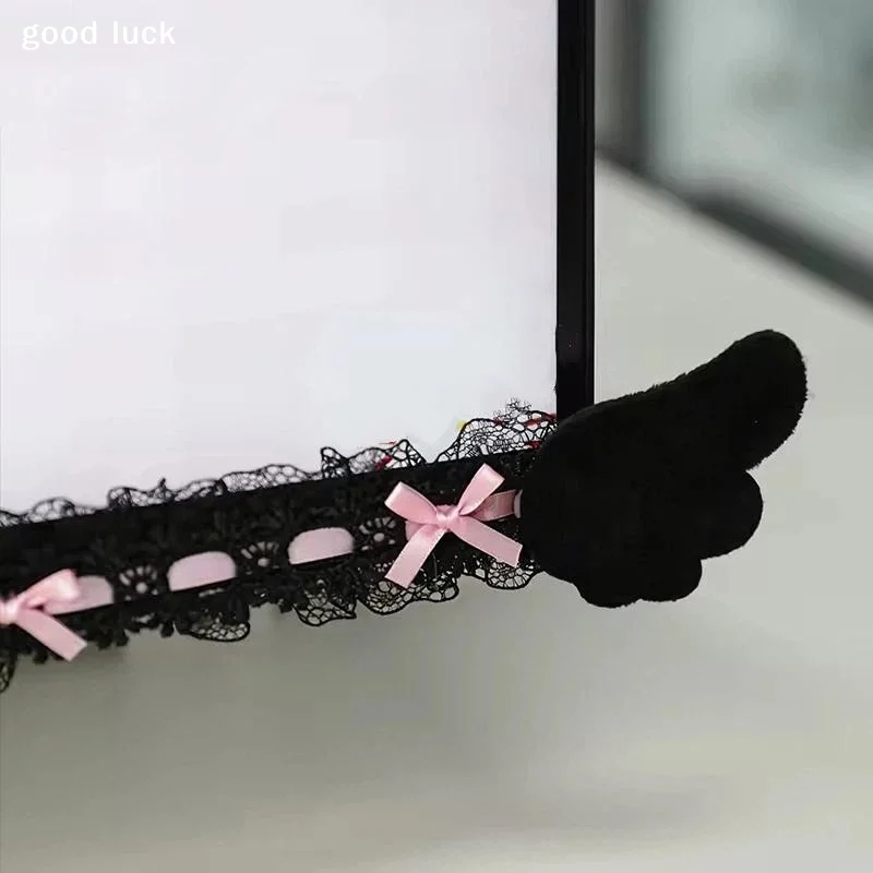 AnswerComputer Monitor Decor Strip Stickers Black Bow Lace Wings Design Desk Screen Decor Gaming Room Display Screen Ornaments