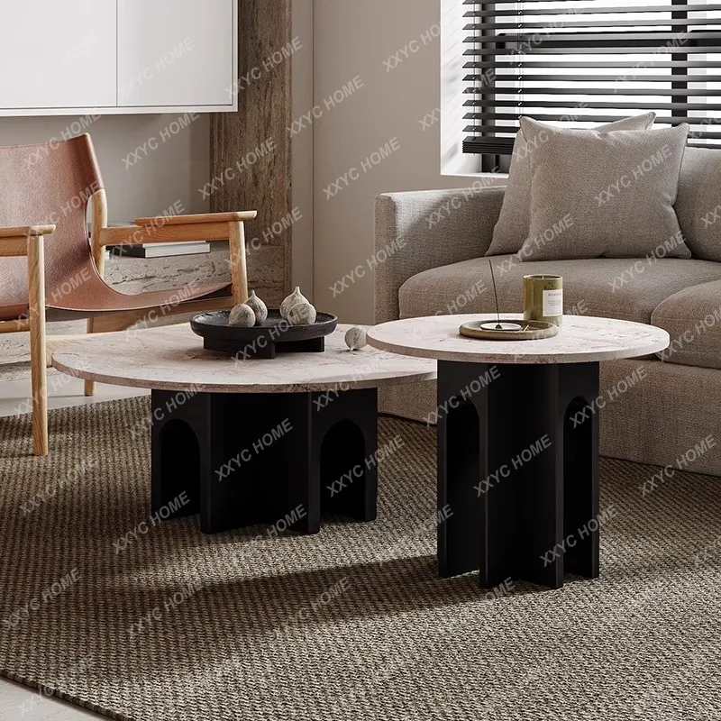 TT Wabi Sand Wind Premium Light Luxury Travertine Coffee Table Combination Italian Minimalist Household Round