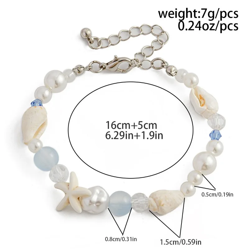 Fashionable Ocean Style Shell Starfish Crystal Beaded Bracelet Women\'s Beach Vacation Pearl Bracelet Bracelet