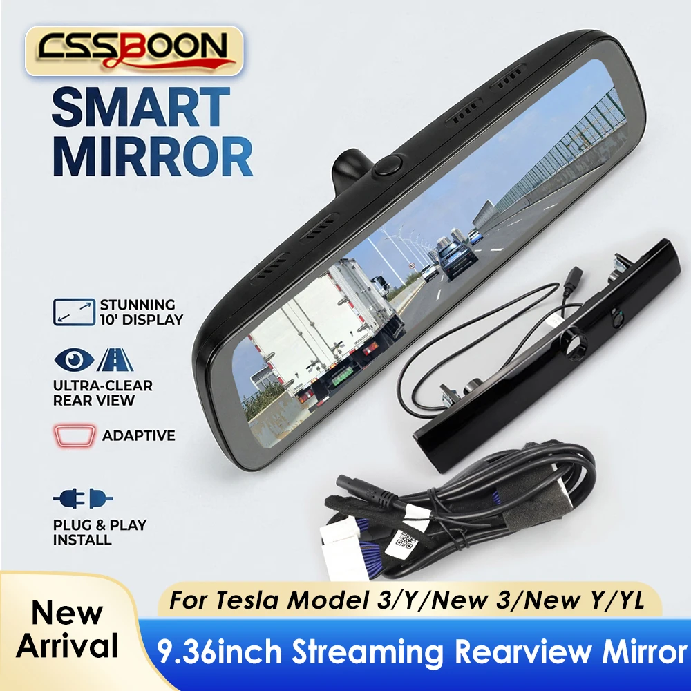 2026 Y Juniper Recorder Streaming Rearview Mirror 9.36" Camera DVR Dash Cam for Tesla Model 3 Highland Y Front Rear Recording