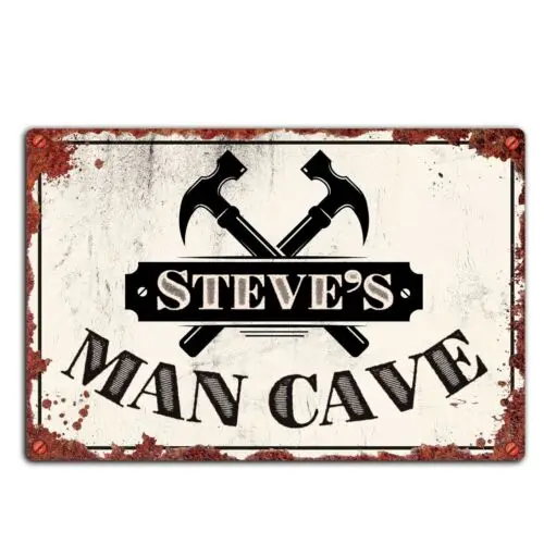 Personalised Name Tin Sign, Man Cave Metal Plaque, Ready to Hang Wall Plaque