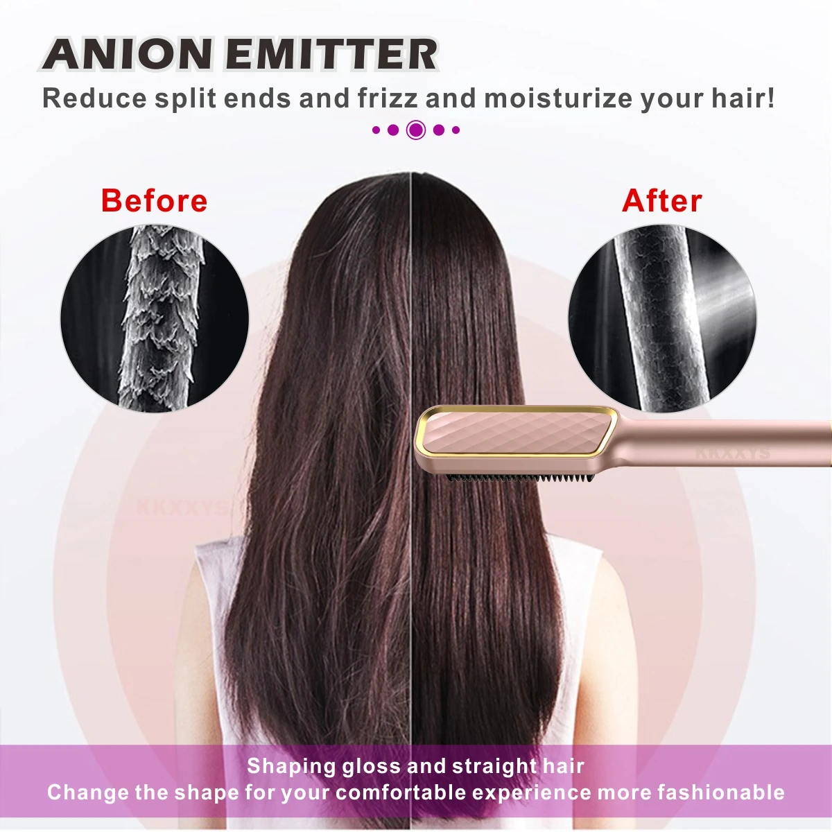 Rizador alisador de pelo 2 en 1, cepillo de cerámica de iones negativos con pantalla LCD, peine de peinado profesional para brillo sin Frizz