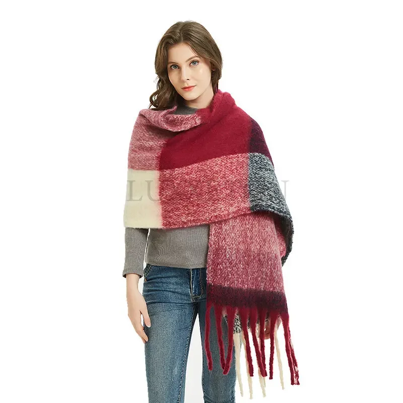 Winter Scarf Women Cashmere Warm Pashmina Plaid Female Scarves Wraps Thick Soft Bufanda Big Tassels Shawl Long Stole