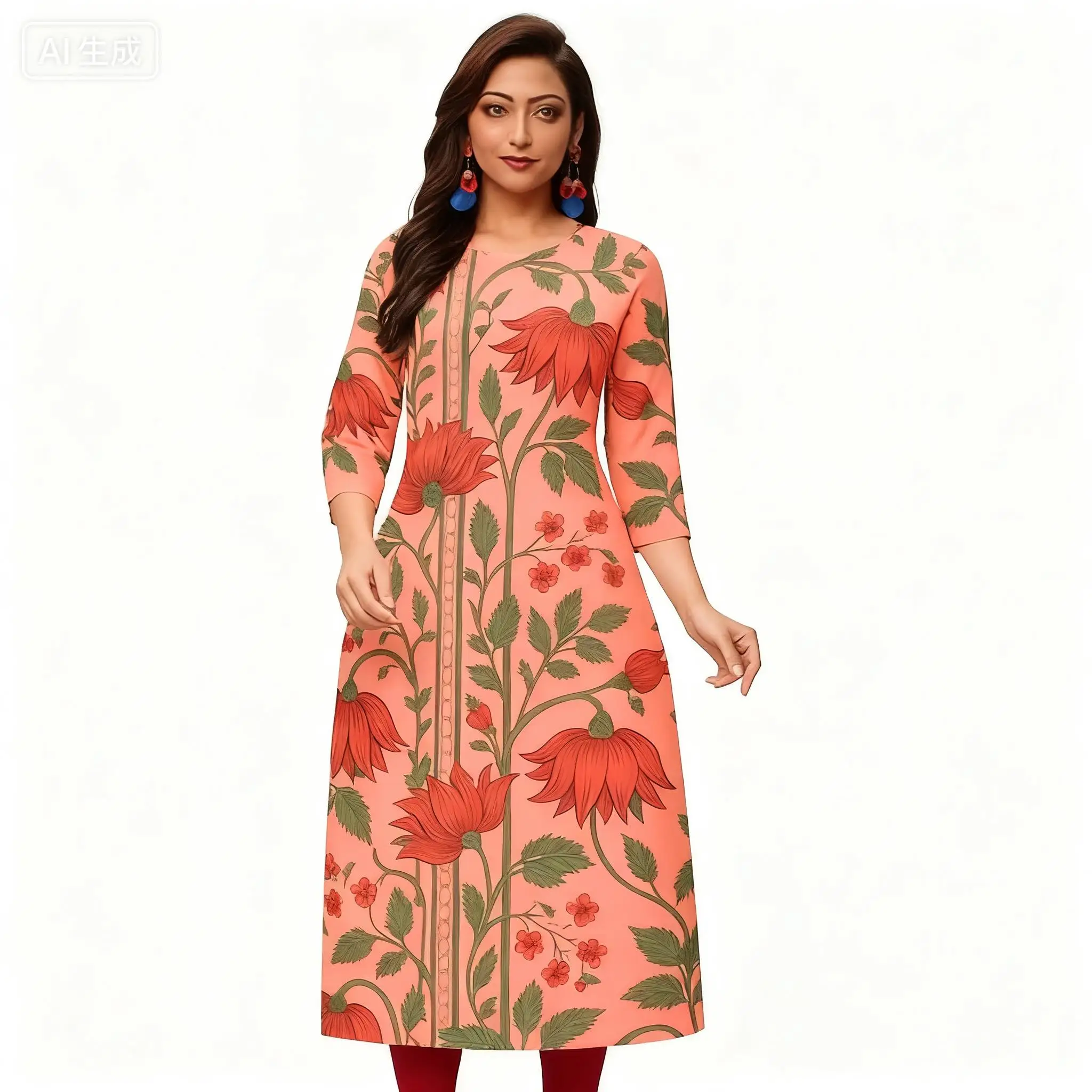 Muzułmańska Kurtta Damska Turecka Abaja Wygodna Sukienka Kurt Prosta Krój Tubowy Rozcięcie na dole Paw Casual Etniczna Bliskowschodnia Arabska