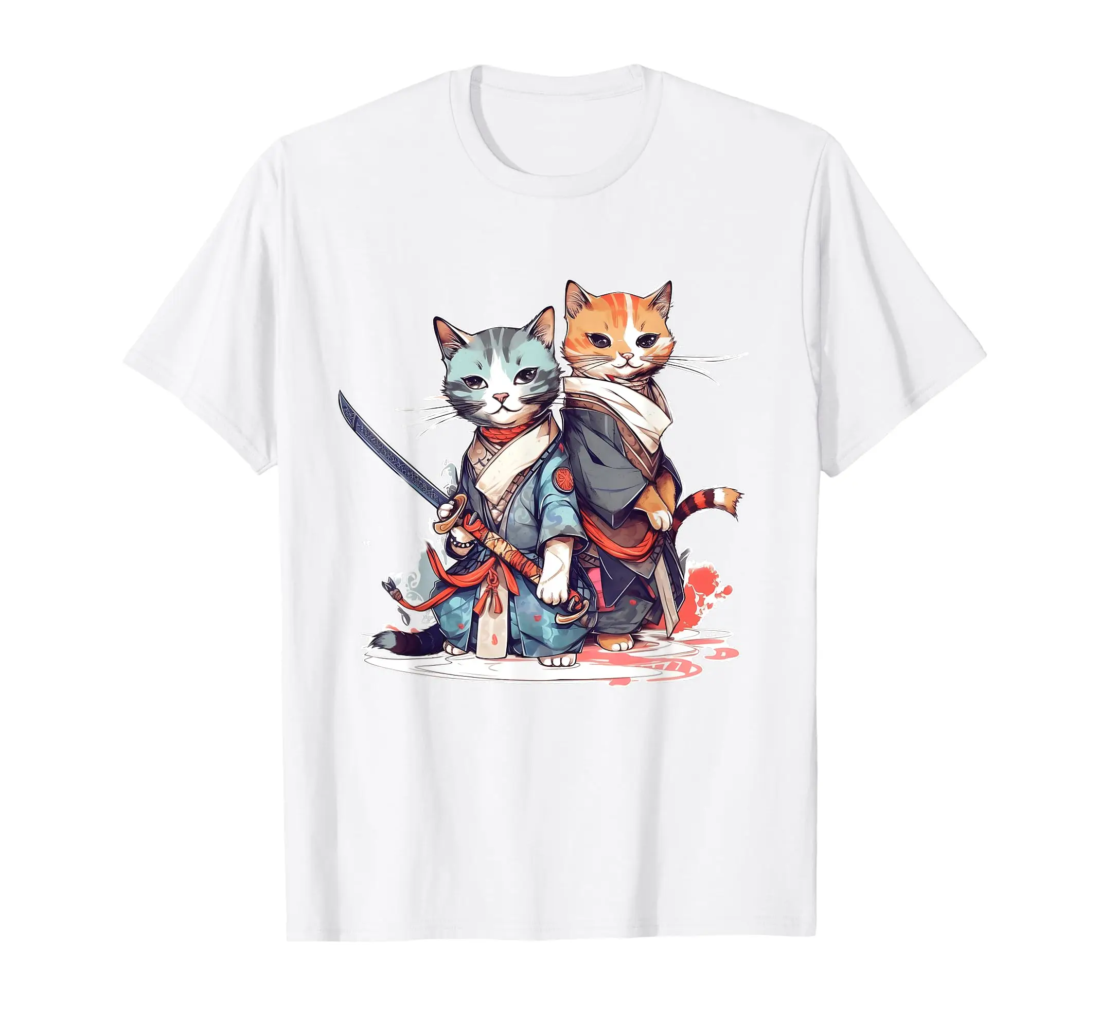 

Ninja Cats Couple Japanese Anime with Samurai Katana T-Shirt