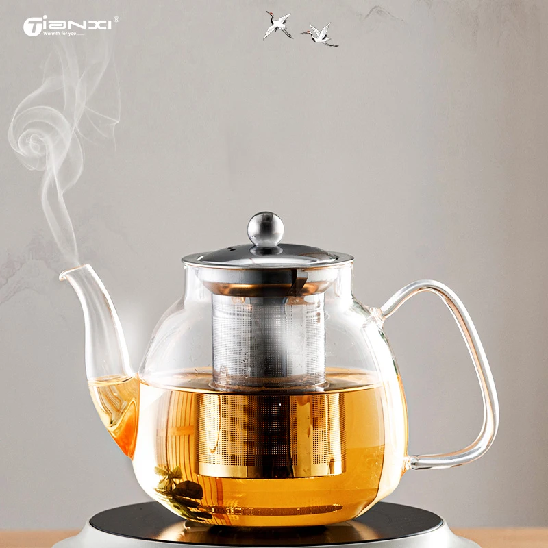 GIANXI 1000ML Transparent Glass Teapot Household Puer Tea Pot Tools Set Coffee And Tea Tableware Filterable Handle Kettle