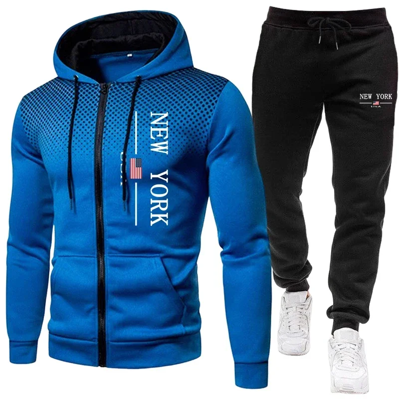 Men's Jacket Tracksuit Casual Zip Hooded Sweatshirts Dot Coat Outdoors Sports Clothing Autumn Winter Quality Single Tops Pants - view 3