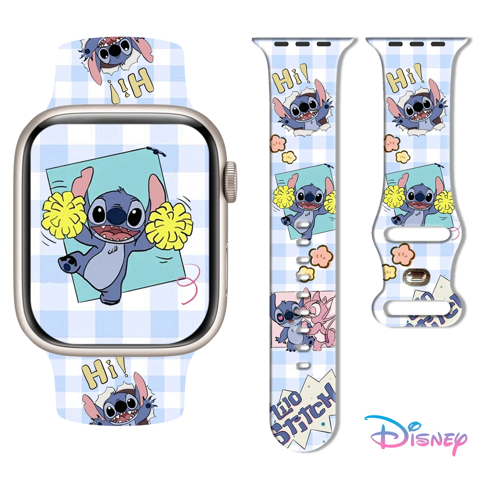 Disney Buntes Schattierungs-Sticharmband für Apple Watch 11 10 9, Silikonband, austauschbares Armband für iWatch 46/44/42 mm