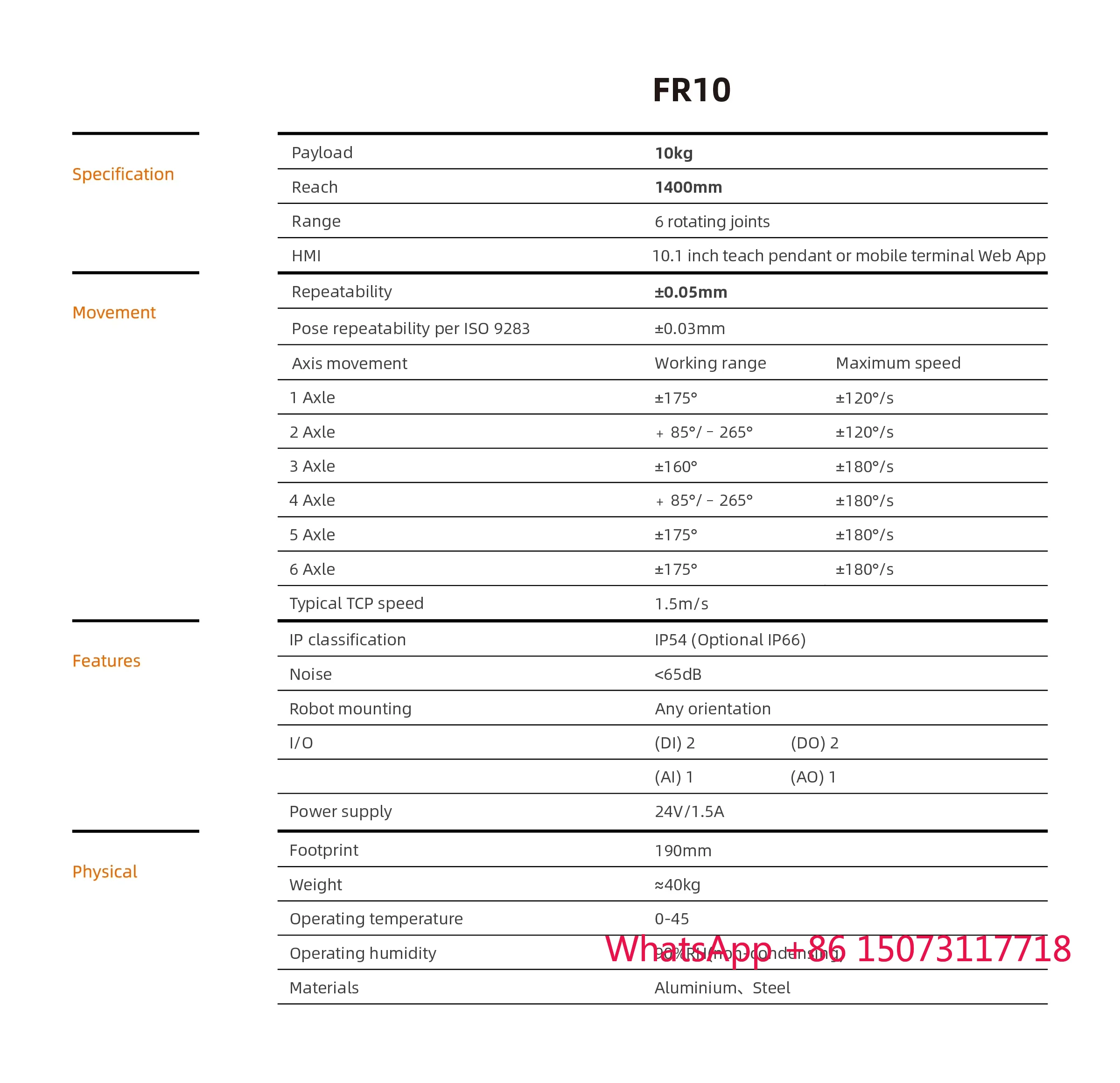 كفاءة عالية FR10 روبوت التعاون الصناعي 10 كجم الحمولة اختيار ووضع كوبوت اللحام