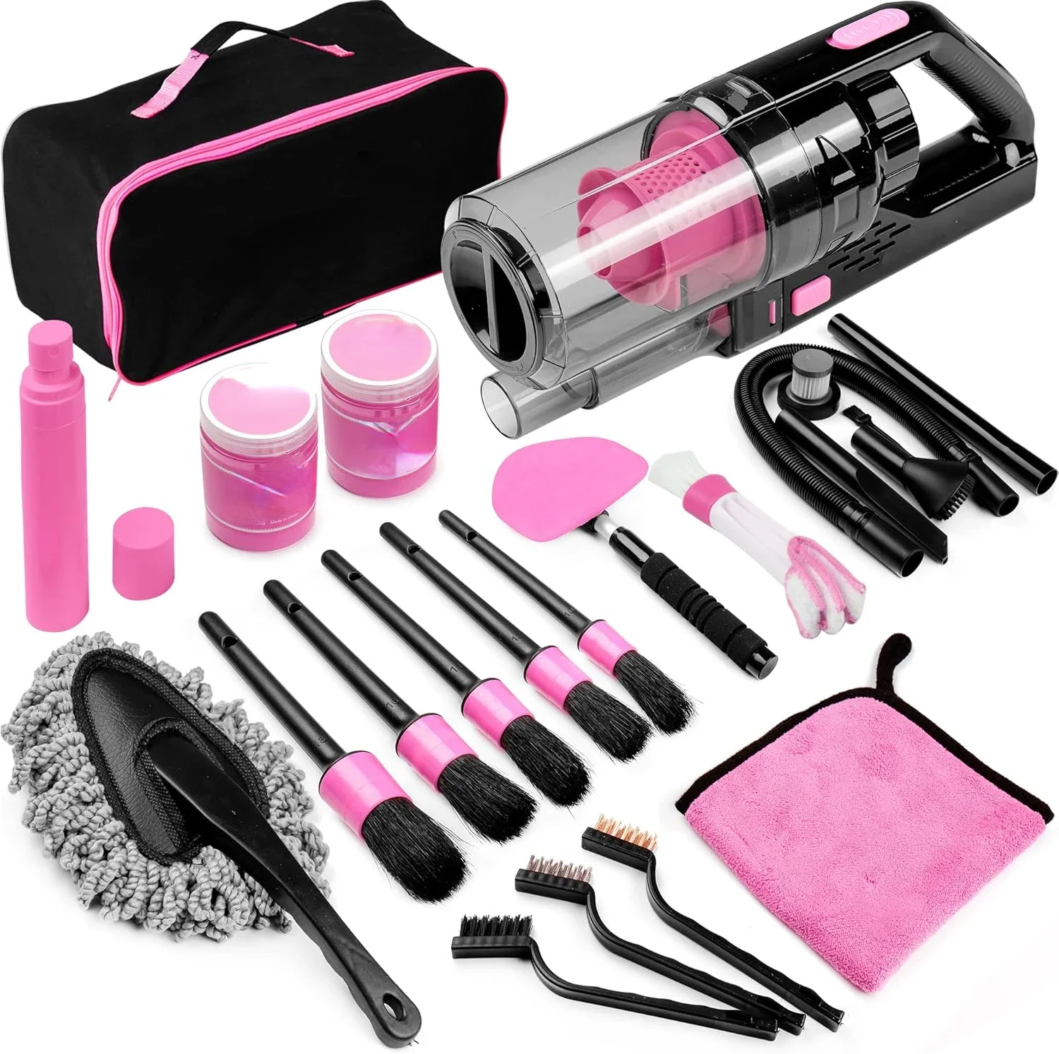 

Great Discounts.17pcs Car Cleaning Kit, Pink Car Interior Detailing Kit with High Power Handheld Vacuum, Detailing Brush Set.new