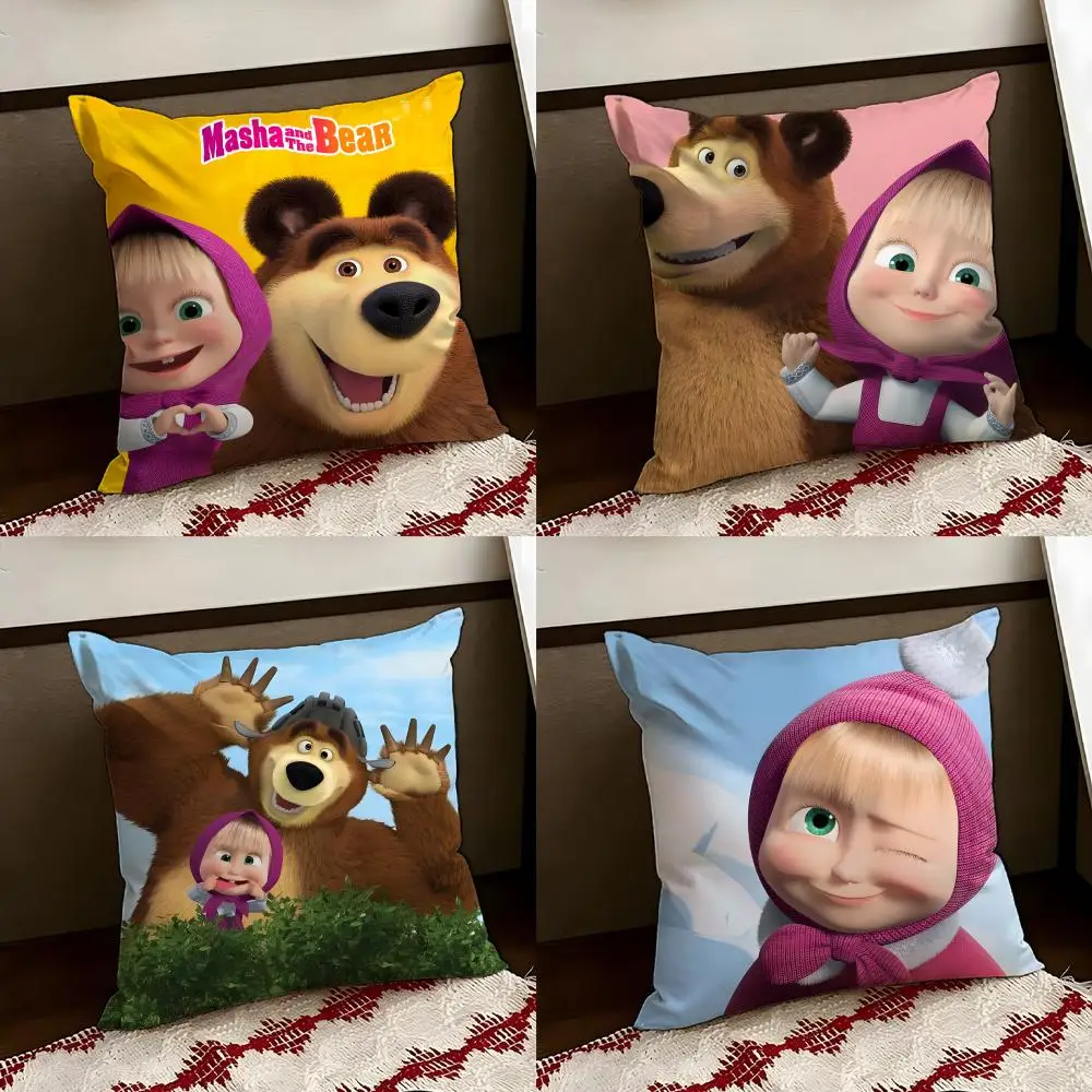 Милая-двусторонняя-наволочка-«Маша-и-Медведь»-мягкая-прочная-для-дома-и-автомобиля-универсальная-для-повседневного-комфорта
