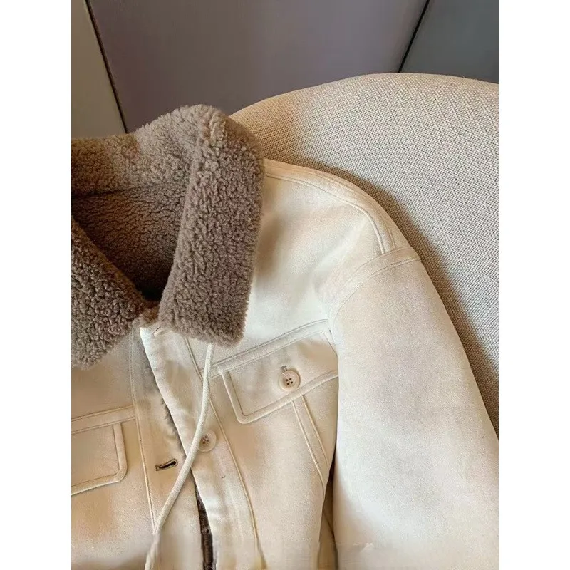 

Lamb Wool et Woman Women With Fur Fleece Quarter Zip High Neck Design Kangaroo Pocket Detail Elasticated Trims Outdoor Girls