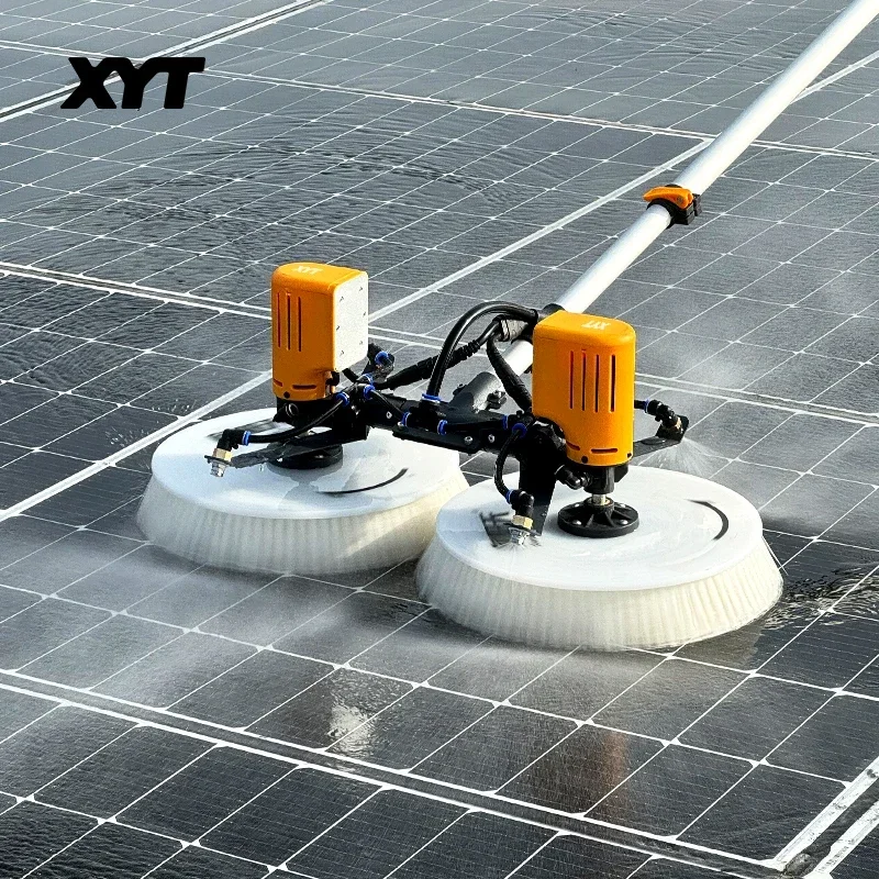 X43 Double Head Automatic Solar Panel Cleaning Brush And Pole Kit Solar Panel Cleaning Rotating Brush Pv Cleaning Equipment
