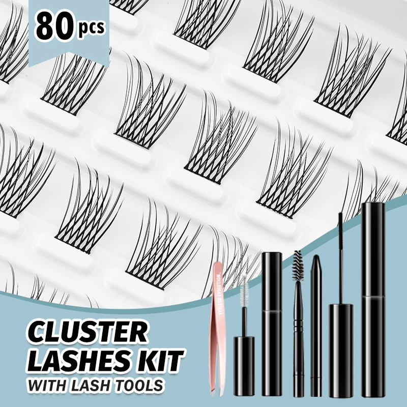 EASITENSION 80 pcs False Eyelashes Eyelashes Bonded Cluster Lashes Makeup Glue Individual Self-grafting Eyelash Extension Manga