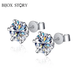 BIJOX STORY-pendientes de moissanita S925 para mujer, aretes de plata de ley 0,5-2ct, varios colores y cortes, joyería fina para boda