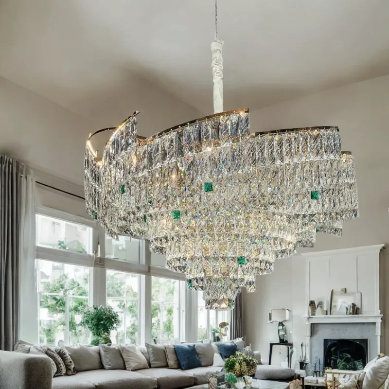 

Statement Rotating Crystal Chandelier. This grand dimmable lamp offers warm, inviting light and dynamic sparkle