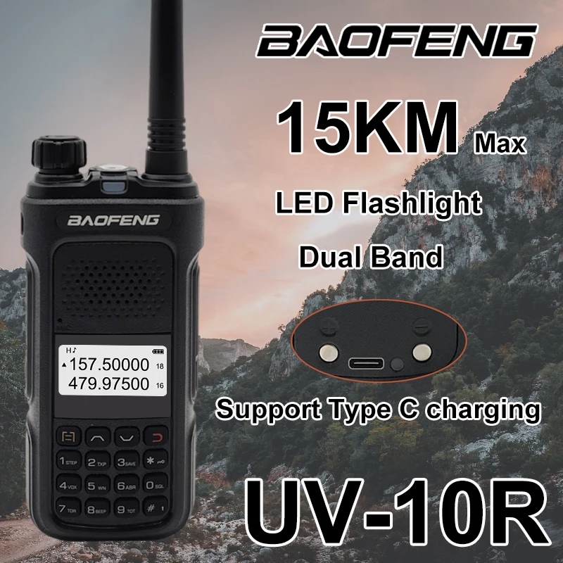 

Baofeng UV-10R Walkie Talkie Dual Band VHF UHF 15KM Long Range High Power Protable Type-C Charger Two Way Ham Radios For Hunting